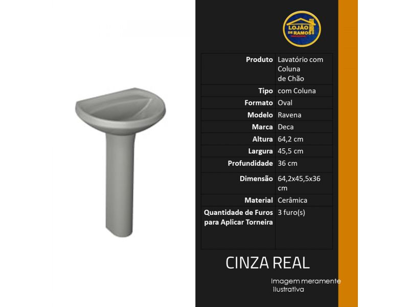 LAVATÓRIO LOUÇA CINZA REAL 455X360MM