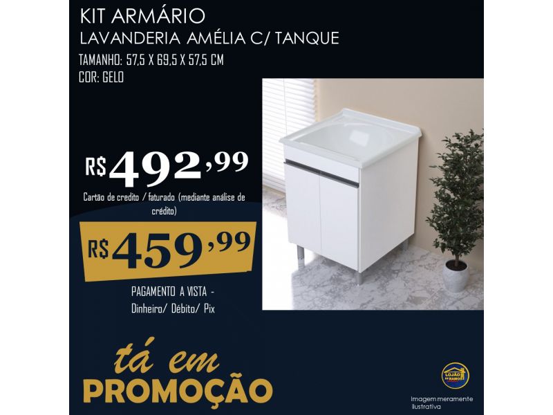 Kit armário lavanderia amélia com tanque  